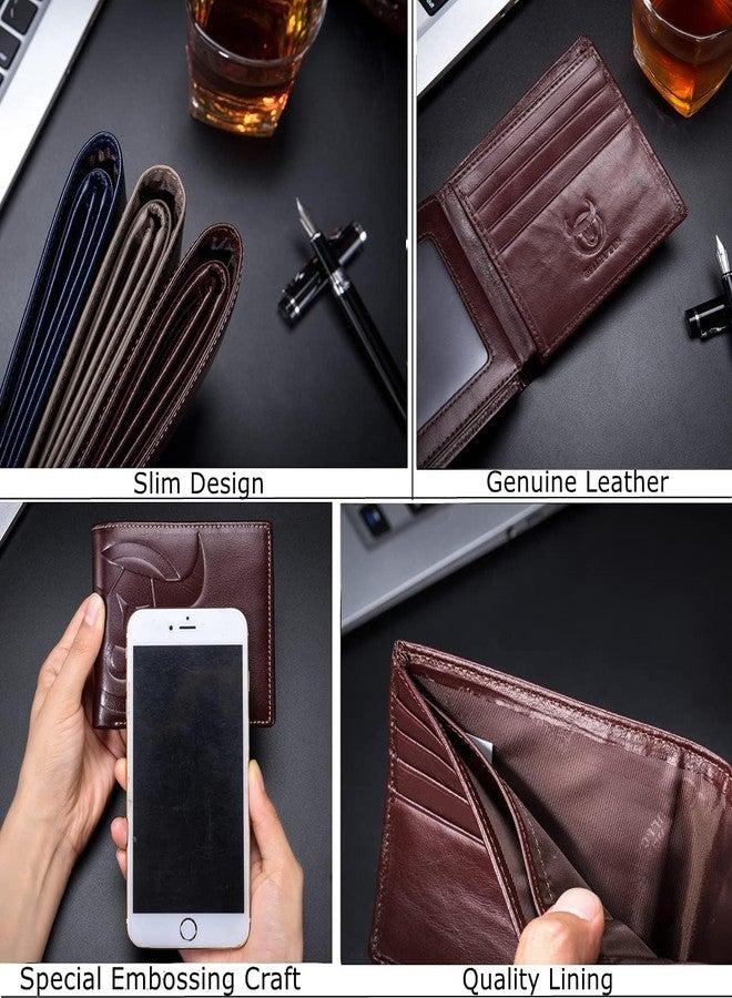 كونتاكتس محفظة رجالية رفيعة من الجلد الطبيعي، مزودة بتقنية حجب الترددات اللاسلكية، محفظة بسيطة للرجال، حامل بطاقات ائتمان ثنائي الطي - بني... - Image 5